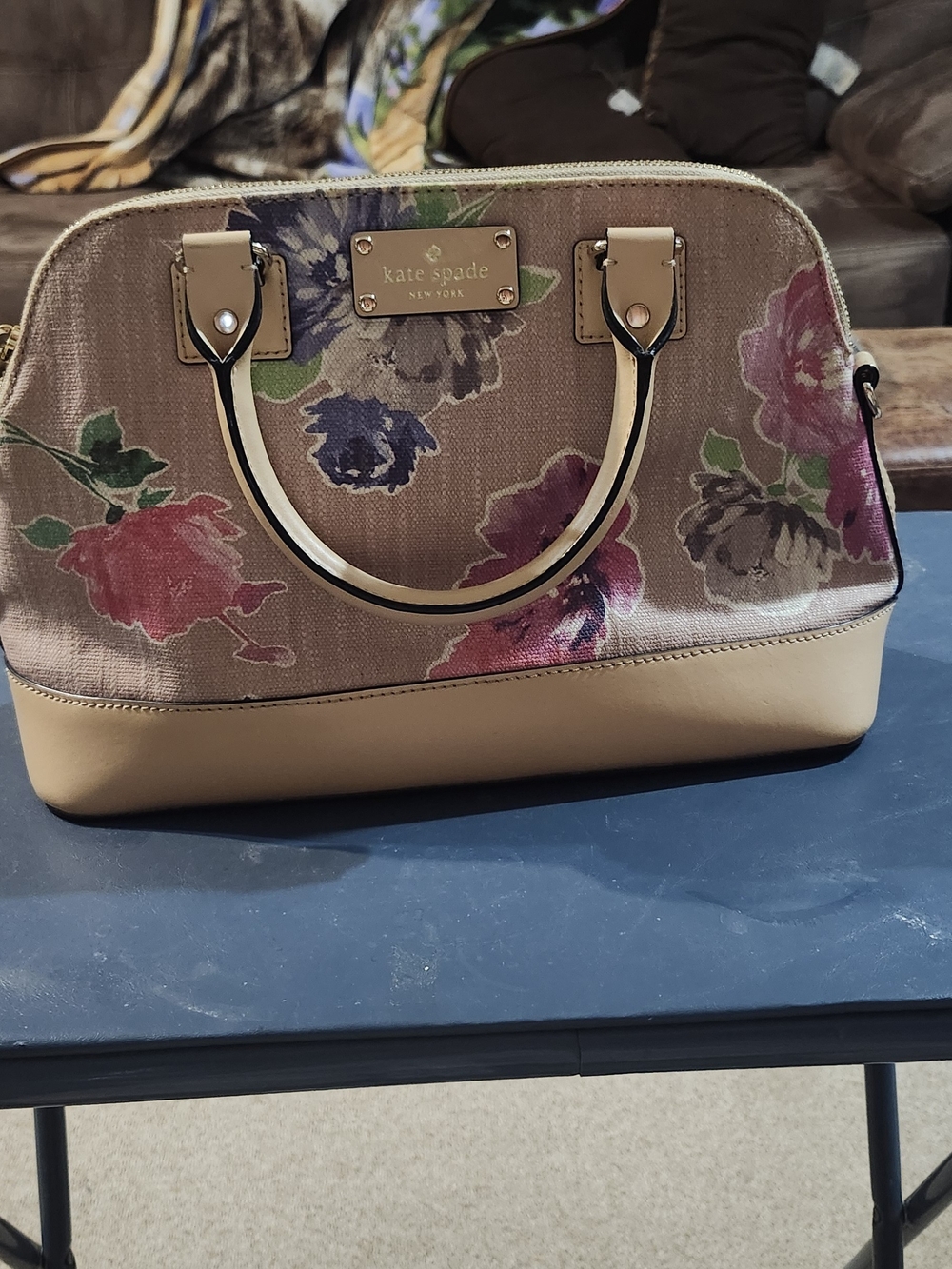 kate spade Floral Canvas Dome Satchel in Beige, Pink, Purple and Green